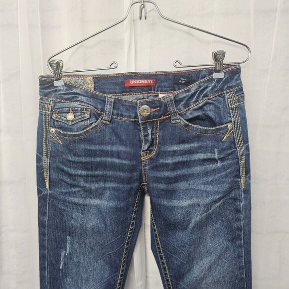 UNIONBAY Blue Y2K True Boot Cut Distressed Low-Rise Jeans 3 - Picture 2 of 13